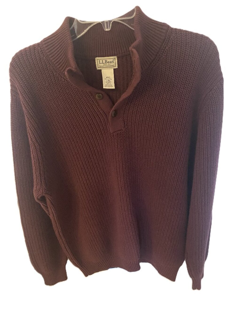 L.L. Bean Men's Sz L Regular Burgundy Cotton Shawl- Collar Preppy Sweater